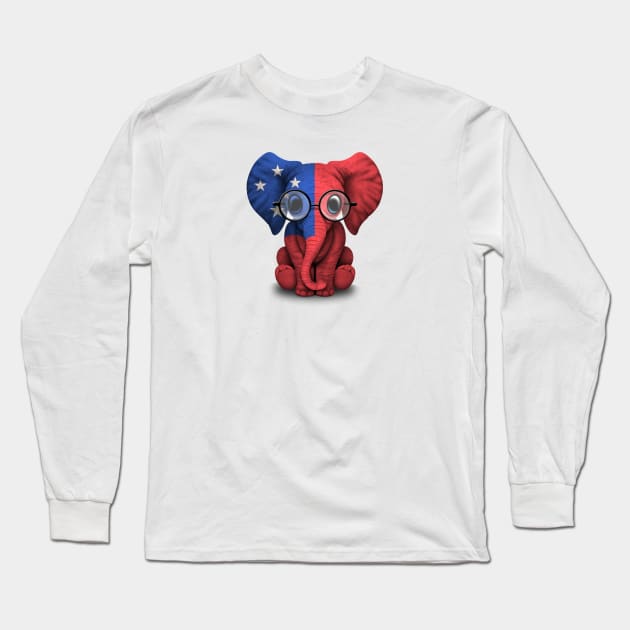 Baby Elephant with Glasses and Samoan Flag Long Sleeve T-Shirt by jeffbartels